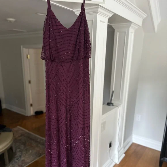 Purple Art Deco Adrianna Papell Adrianna Papell Art Deco Beaded Blouson Gown  Plum Size